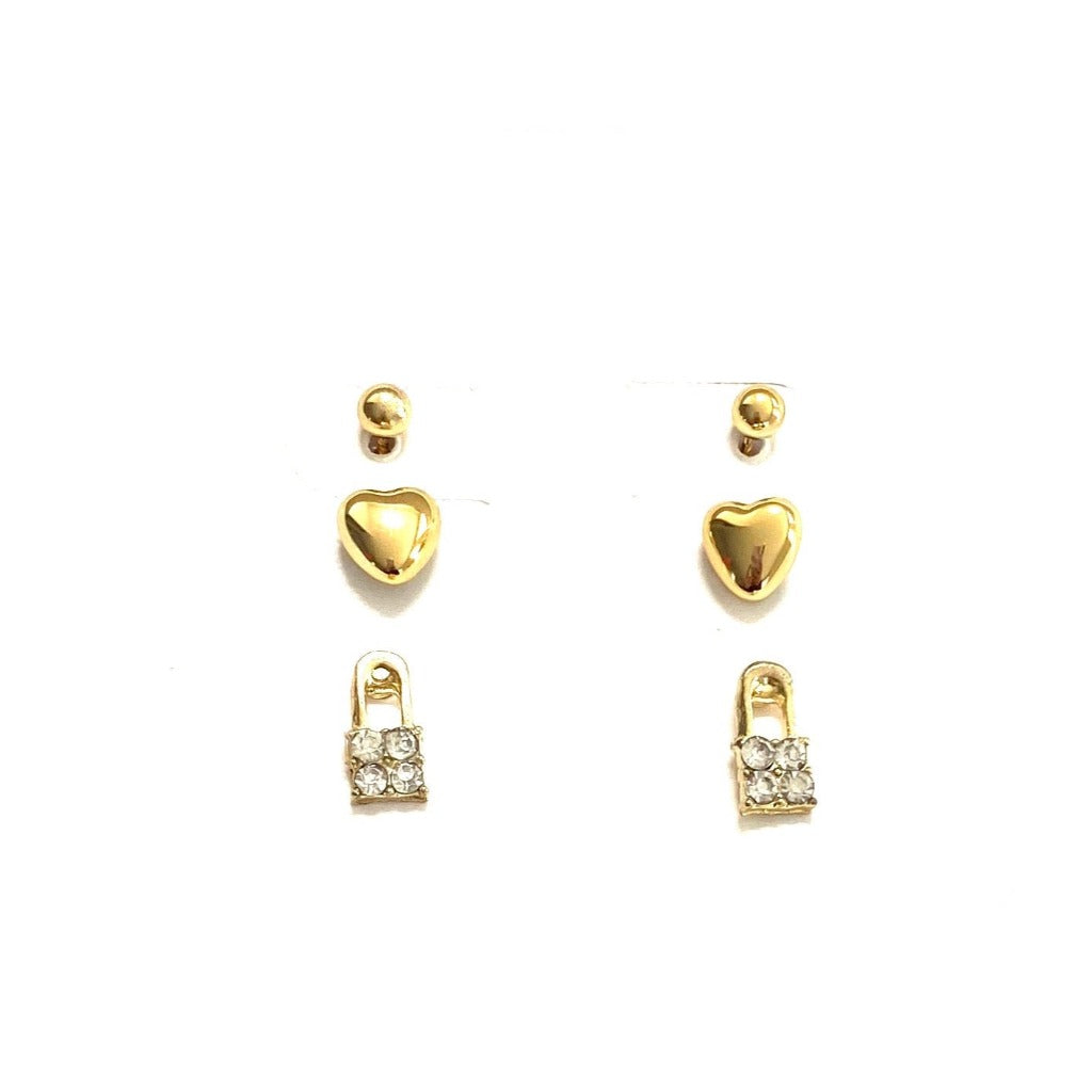 3 pares de aretes color oro